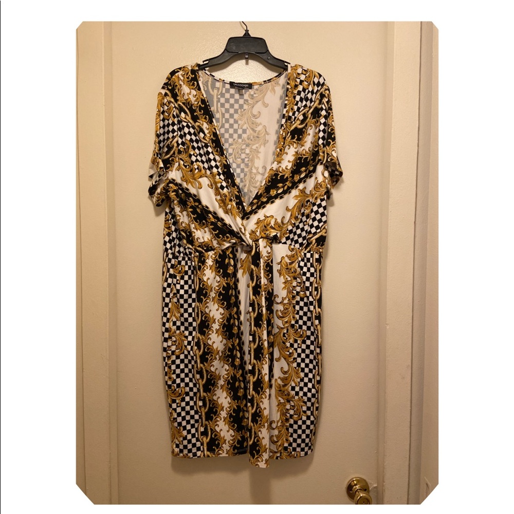 Black white and gold dress